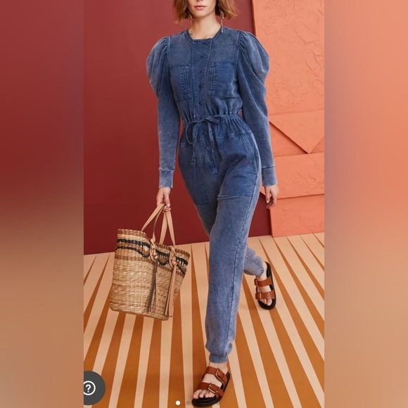 Ulla Johnson Sadie Puff Sleeve Blue Jumpsuit M - Picture 1 of 17